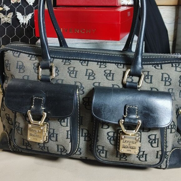 Dooney Bourke Dual Pockets Satchel Handbag Vintage Monogram Canvas Leather Trim - Picture 14 of 14